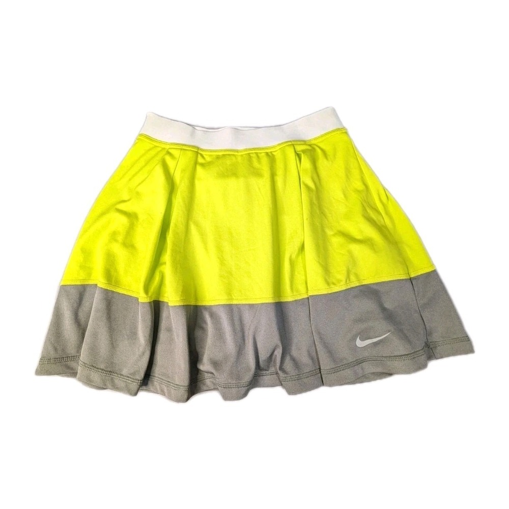 NIKE Dri-Fit Women's Tennis Skirt‎ Skort Light Grey Neon Yellow Soft Size S
